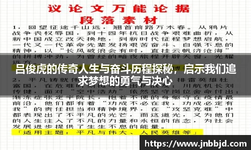 吕俊虎的传奇人生与奋斗历程探秘，启示我们追求梦想的勇气与决心